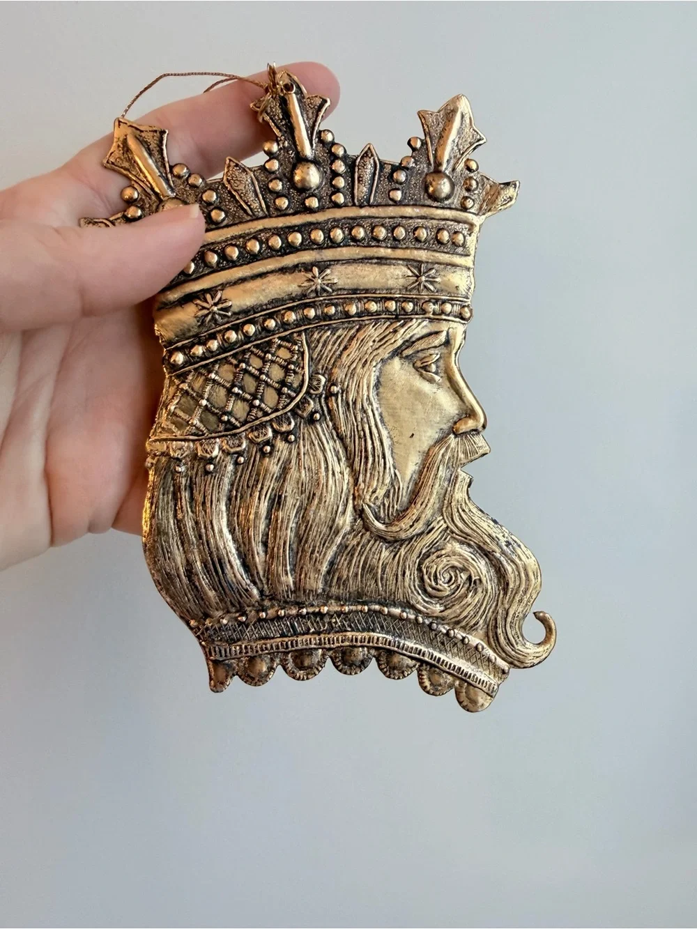 Vintage Gold King Head Ornament Trio